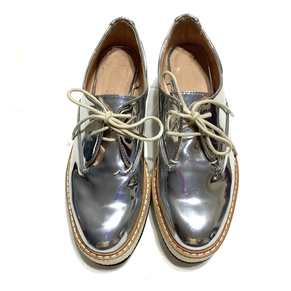 Zara Metallic Silver Platform Lace Up Shoes Size 37/US 6.5 - Picture 3 of 13